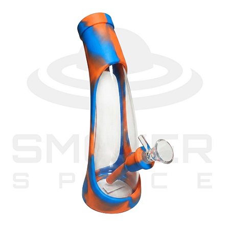 Bong de Vidro e Silicone - Médio - Azul e Laranja