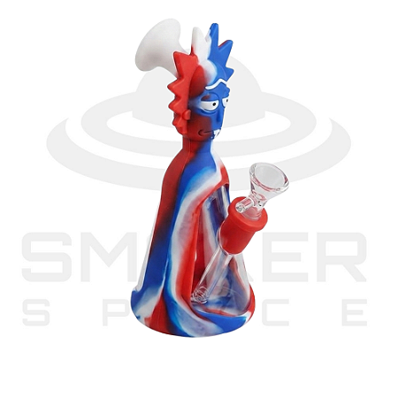 Bong de Vidro e Silicone Mesclado Rick - Azul Vermelho Branco