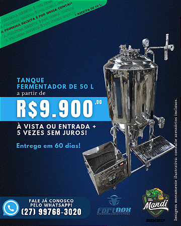 Fermentador Auto Refrigerado Inox Fortnox Casa ou Industria - 50 Litros