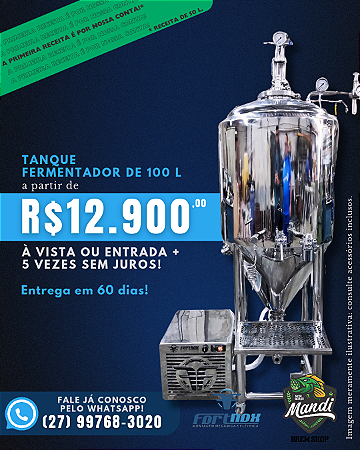 Fermentador Auto Refrigerado Inox Fortnox Casa ou Industria - 100 Litros