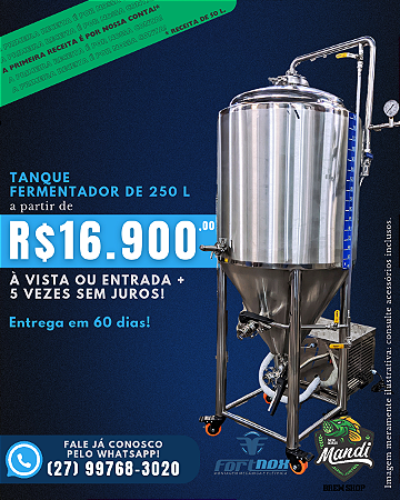 Fermentador Auto Refrigerado Inox Fortnox Casa ou Industria - 250 Litros