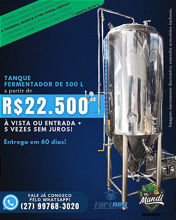 Fermentador Auto Refrigerado Inox Fortnox Casa ou Industria - 500 Litros