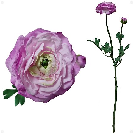 Ranúnculo Rosa Com 1 Flor e 1 Botão Artificial Premium 62CM