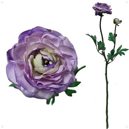 Ranúnculo Lilás Com 1 Flor e 1 Botão Artificial Premium 62CM