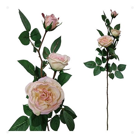 Galho De Rosa Artificial Premium Luxo 2 Rosas 1 Botão 72cm