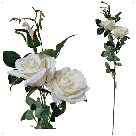 Galho de Rosa Artificial Premium 2 Rosas 1 Botão