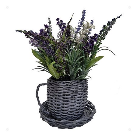 Arranjo De Lavandas No Vaso Rústico Decorativo 30cm