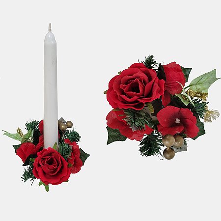 Candelabro Rosas Natal Porta Vela Artificial Premium