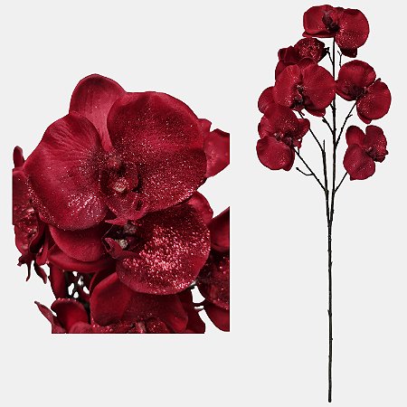 Orquidea Phalaenopsis Vermelha Artificial Premium Glitter