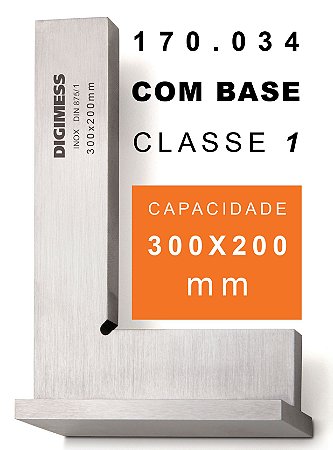 Esquadro de Precisão Classe 1 Com Base 300x200mm Código 170.034 Digimess ​