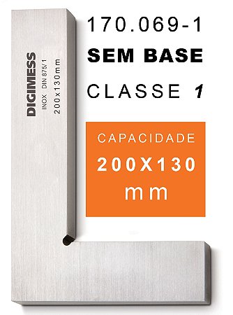 Esquadro de Precisão Classe 1 Plano Sem Base 200x130mm Código 170.069-1 DIGIMESS