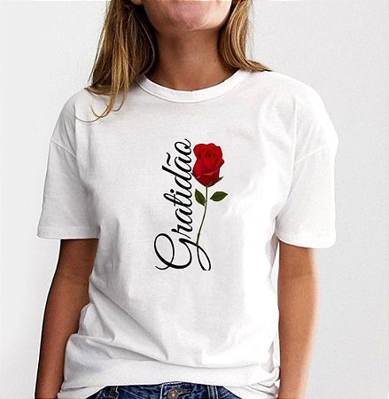 Camiseta Branca em Polyester Personalizada Gratião - 1 pç