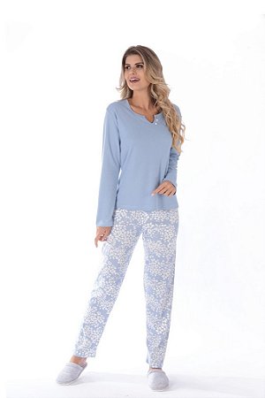 Pijama canelado com calça estampada