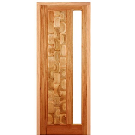 Porta de Madeira Maciça Couro Visor Reto 210 x 80 cm