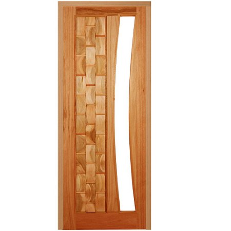 Porta de Madeira Maciça Couro Visor Curvo 210 x 80 cm