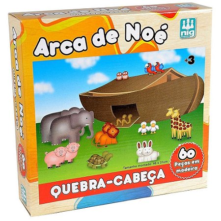 Jogo Educativo Quebra Cabeça Arca de Noé 9Pçs Em Madeira mdf em