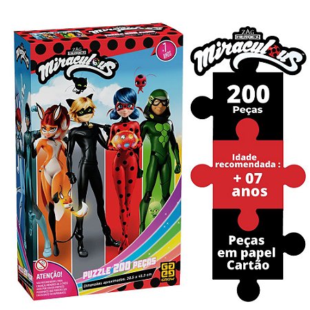 Puzzle Desenho Infantil Miraculous Quebra Cabeça 200 Peças