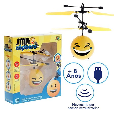 Helicóptero Brinquedo Drone Emoji Smile Voador Infravermelho