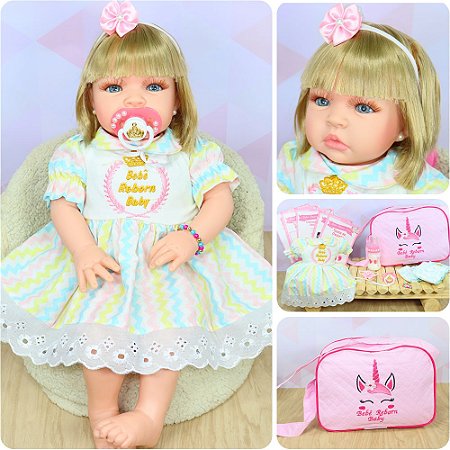 Boneca Bebe Reborn Loira Vestido Realista Original com Bolsa - ShopJJ -  Brinquedos, Bebe Reborn e Utilidades