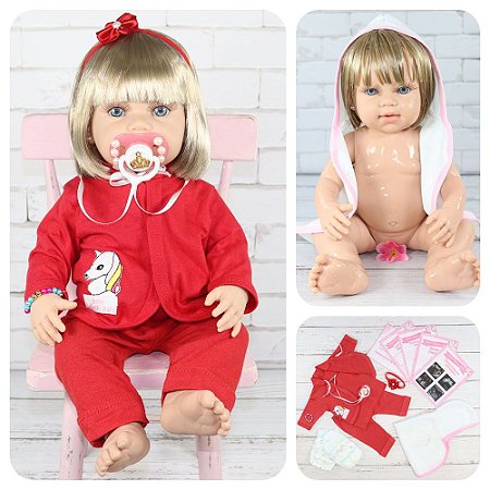 Bebê Reborn Princesa Boneca Corpo Silicone Macacão Rosa