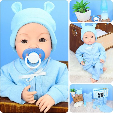 Bebê Reborn Menino Boneca Real Tata Roupa Pagão Azul Claro - ShopJJ -  Brinquedos, Bebe Reborn e Utilidades