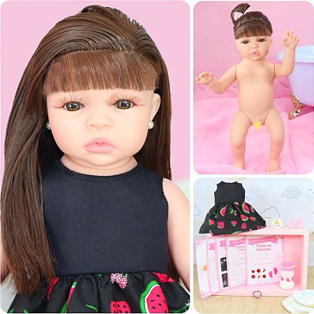 Boneca Bebê reborn menina 100% silicone pode dar banho criança