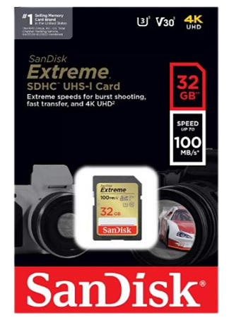CARTÃO DE MEMORIA SD 32GB EXTREME 100 MB/S