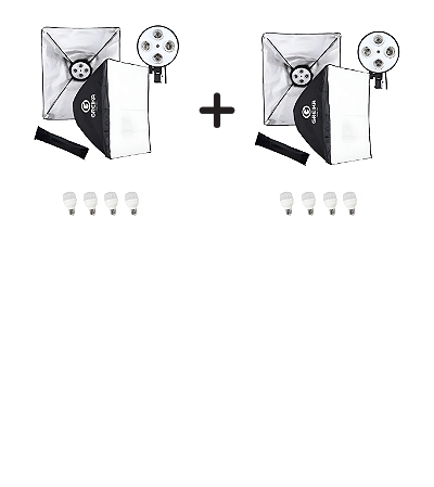Kit 2 SOFTBOX 60x60cm + 2 TRIPÉ 2m + 8 LÂMPADAS 20w
