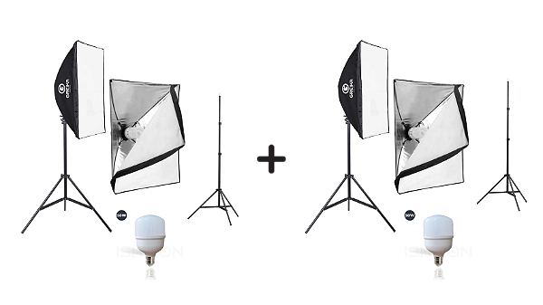 KIT 2 SOFTBOX 50X70m (GREIKA) + 2 TRIPÉ 2m + 2 LÂMPADAS 50w
