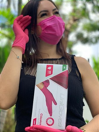 Luva de LÁTEX PINK CLASSICO com pó Unigloves com 100 Unid