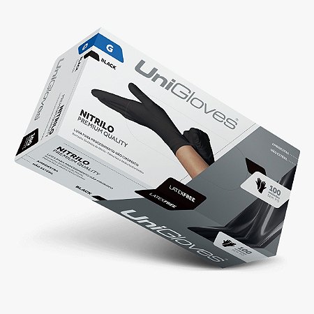 Luva de NITRILO PRETA sem pó Unigloves sem100 Unidades