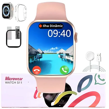 SMART WATCH S11 SERIE 11 CHATGPT 2GB WATSZAPP DOURADO