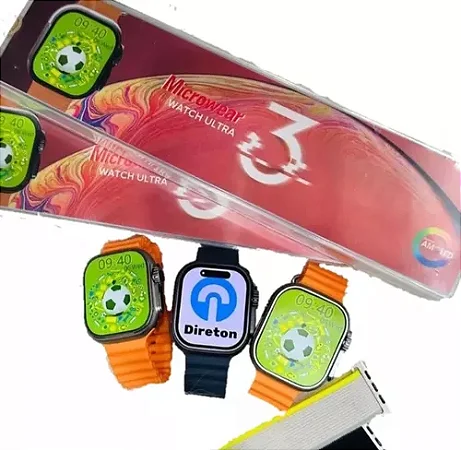 SMART WATCH Ultra 3 Amoled Microwear  Armaz. 2Gb  Acompanha Capinha Cor:PRATA/PRETO