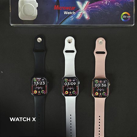 SMART WATCH Watch X Amoled Microwear  Armaz. 2Gb  Acompanha Capinha Cor:PRETO