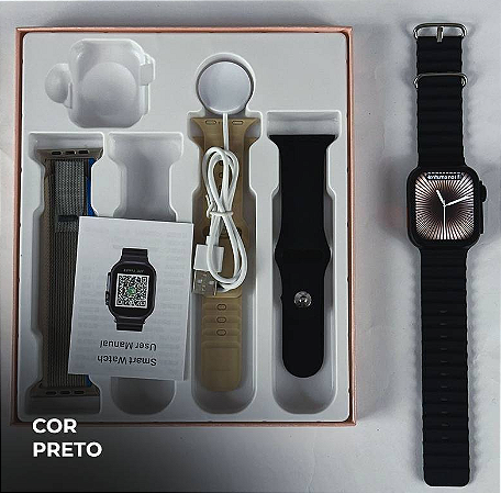 SMART WATCH XWS26 Ultra 2 mini 44mm | 4 pulseiras | Acabamento premium | Dual touch • PRETO
