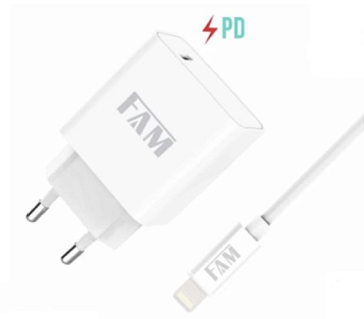KIT CARREGADOR E CABO IPHONE/TIPO C 1 USB 20W FKT-PD205 FAM