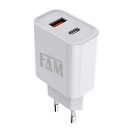 CARREGADOR COM 2 USB (USB E USB C) TURBO FCA-PD29 20W FAM