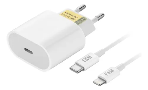 KIT CARREGADOR COM CABO USB C PARA LIGHTING 1 USB 20W FKT-PD525 FAM