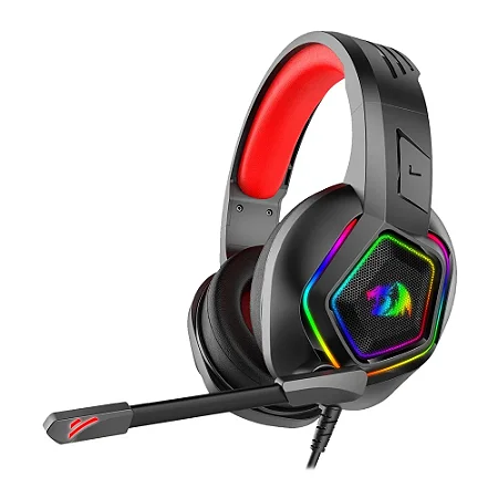 Fone de Ouvido com fio Headset Gamer Redragon Medea Conec. 3.5mm USB p/ Ilum.RGB  Microf. Ajust. Preto - H280