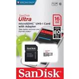 CARTÃO DE MEMÓRIA 16GB MICRO SD ULTRA CLASSE10 SANDISK 80MBS