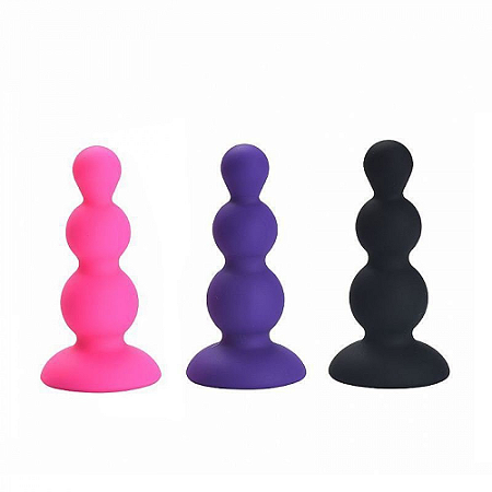 Plug Anal Escalonado em Silicone com Ventosa 7,5x2,7cm - Preto - Importado