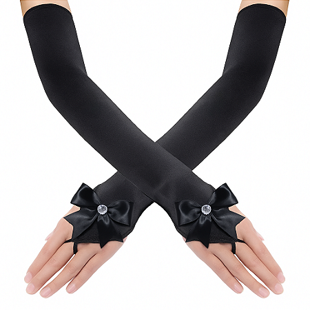 Luva com laço e strass em Cetim