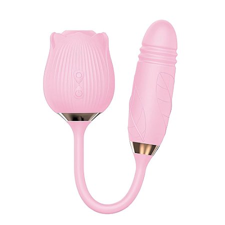 Vibrador Vai e Vem Ponto G e Clitóris com 10 modos de vibração e pulsação formato de rosa - Importado