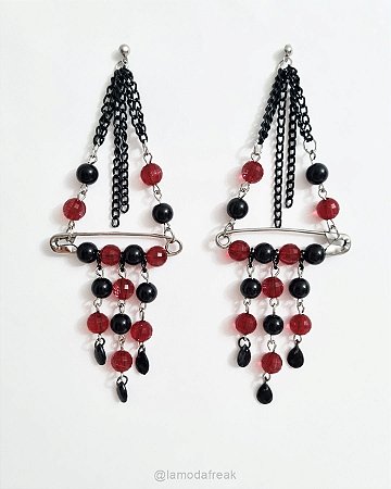 BRINCO LUSTRE BOLINHAS PRETAS E VERMELHAS - AC075