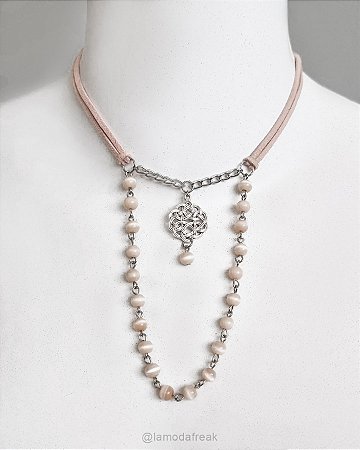 CHOKER DARA - MURANO ROSÊ E PINGENTE CELTA - AC273