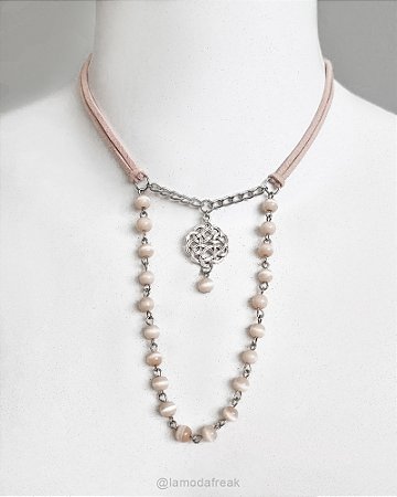 CHOKER DARA - MURANO ROSÊ E PINGENTE CELTA - AC273