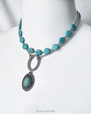 COLAR TURQUESA E PINGENTE - AC338