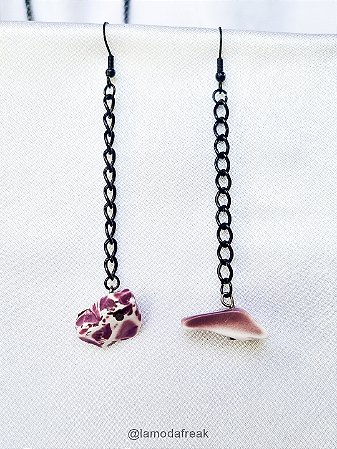 BRINCO CORRENTE PRETA E PEDRAS ROXAS - AC306