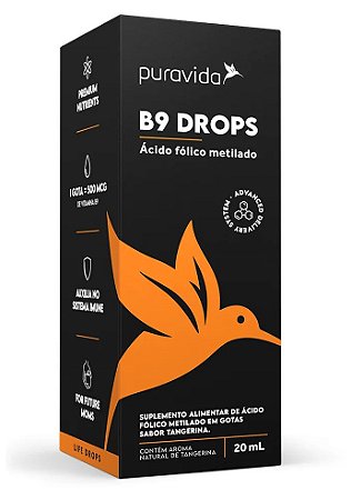 Puravida B9 Drops - Suplemento Alimentar de Ácido Fólico Metilado em Gotas Sabor Tangerina 20ml