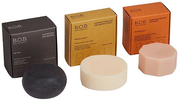 BOB Trio Cachos Limpeza Profunda - Shampoo Detox + Condicionador Modelador + Máscara Definição